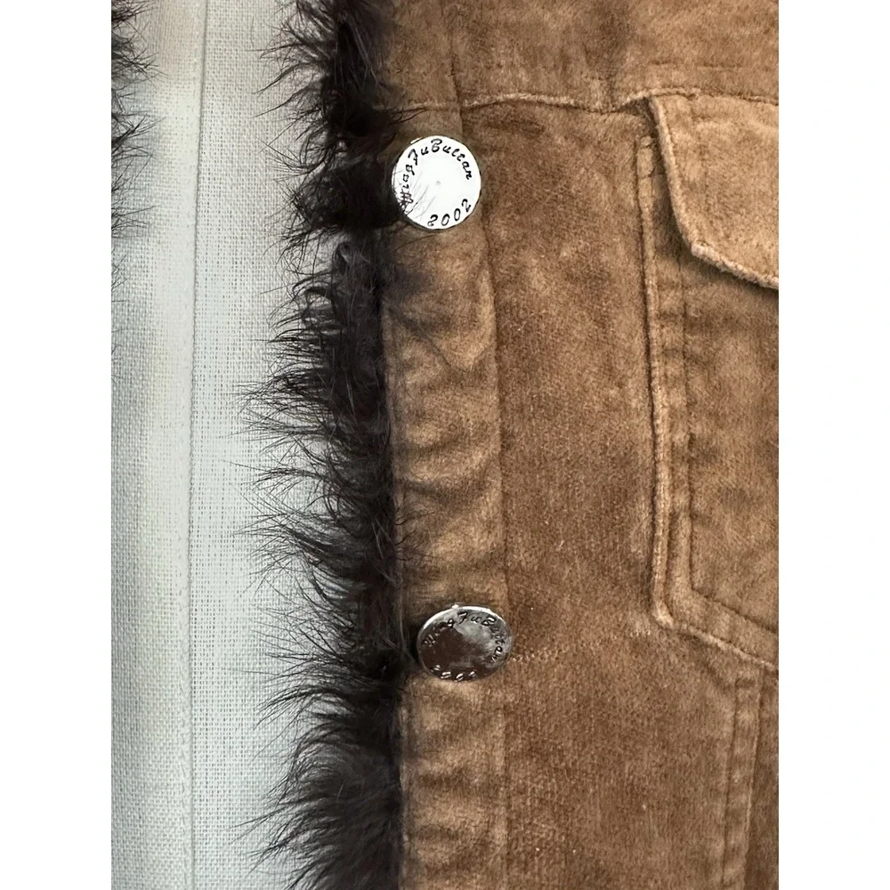 Vintage Y2K Brown‎ Corduroy Faux Fur Trim Jacket Girls Sz 12 Metal Buttons 2002